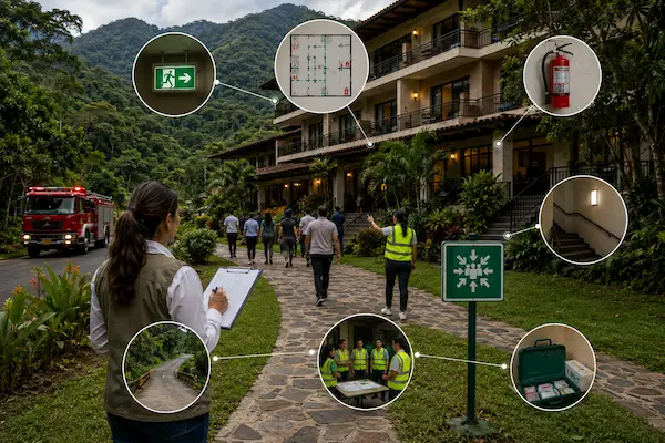 Inspección integral de establecimiento con componentes de emergencia destacados