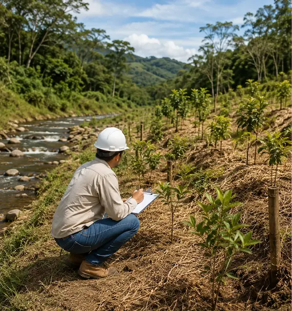 Inspección técnica de un área ribereña en proceso de restauración ambiental