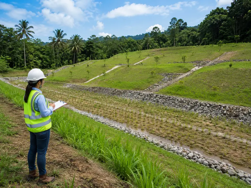 Inspector supervisando obra en un proyecto con seguimiento ambiental